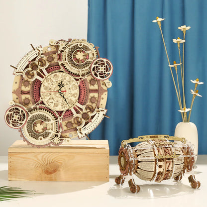 Zodiac Wall Clock TIME ART 3D Wooden Puzzle Model Building Block Kits DIY Gift for Children Kid Adult Home Decor Clock