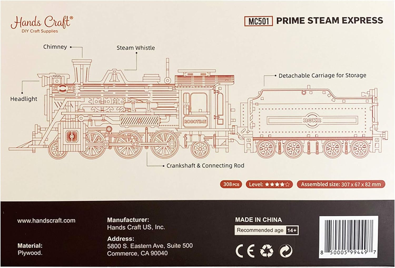 DIY 3D Wooden Puzzle – Prime Steam Express Train Laser Cut Assembly 1:80 Scale Model Building Kit Brain Teaser Educational STEM Toy Adults Teens to Build Safe and Non-Toxic Wood MC501A