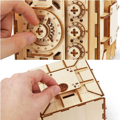 3D Wooden Puzzle DIY Locker Puzzle Box with Combination Model Kit for Adults and Kids to Build Mechanical Store Your Precious