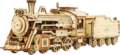 DIY 3D Wooden Puzzle – Prime Steam Express Train Laser Cut Assembly 1:80 Scale Model Building Kit Brain Teaser Educational STEM Toy Adults Teens to Build Safe and Non-Toxic Wood MC501A