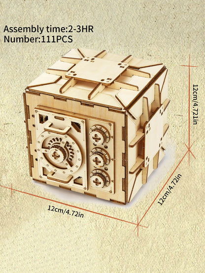 3D Wooden Puzzle DIY Locker Puzzle Box with Combination Model Kit for Adults and Kids to Build Mechanical Store Your Precious