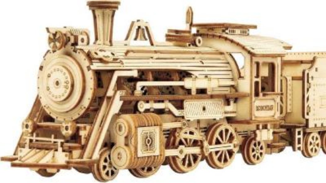 DIY 3D Wooden Puzzle – Prime Steam Express Train Laser Cut Assembly 1:80 Scale Model Building Kit Brain Teaser Educational STEM Toy Adults Teens to Build Safe and Non-Toxic Wood MC501A