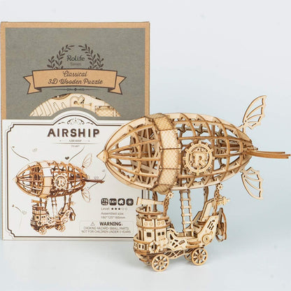 3D Wooden Assembly Puzzle Wood Craft Kit-Diy Model Toy-Home Decoration-Best Educational Christmas Birthday Day Gift for Boys Girls Friends Son Adult (Airship)