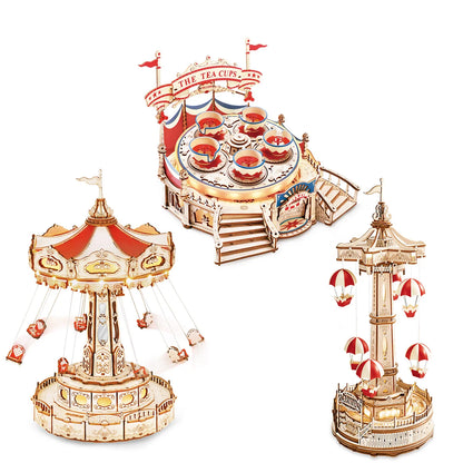 ROKR Magic Amusement Park Wooden Toys DIY Music Box Moveable 3D Wooden Puzzle for Kids Gifts for Christmas EA