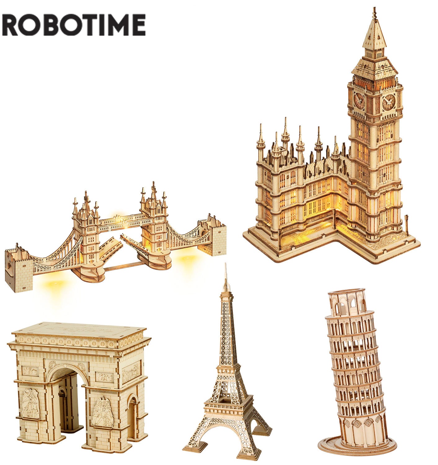 Rolife DIY 3D Tower Bridge Big Ben Famous Building Wooden Puzzle Game Easy Assembly Toy Gift for Children Teen Adult