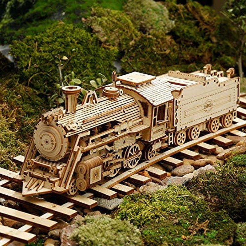 DIY 3D Wooden Puzzle – Prime Steam Express Train Laser Cut Assembly 1:80 Scale Model Building Kit Brain Teaser Educational STEM Toy Adults Teens to Build Safe and Non-Toxic Wood MC501A