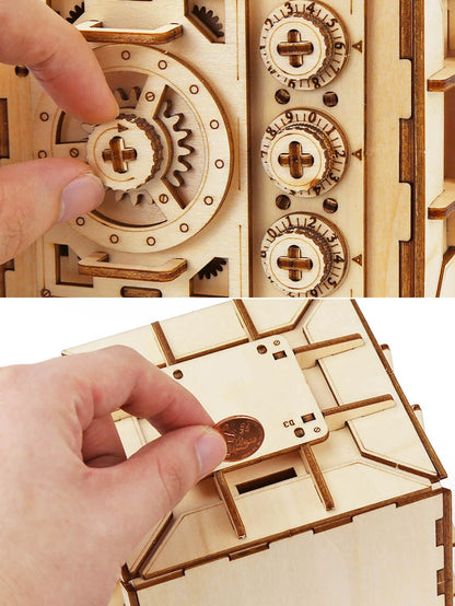 3D Wooden Puzzle DIY Locker Puzzle Box with Combination Model Kit for Adults and Kids to Build Mechanical Store Your Precious