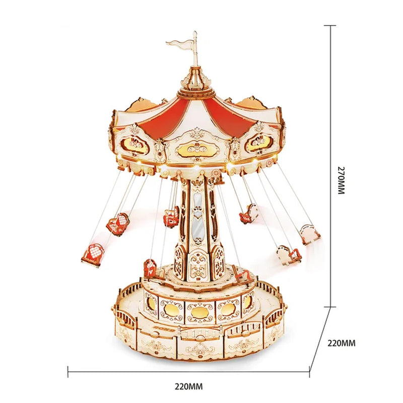 ROKR Magic Amusement Park Wooden Toys DIY Music Box Moveable 3D Wooden Puzzle for Kids Gifts for Christmas EA