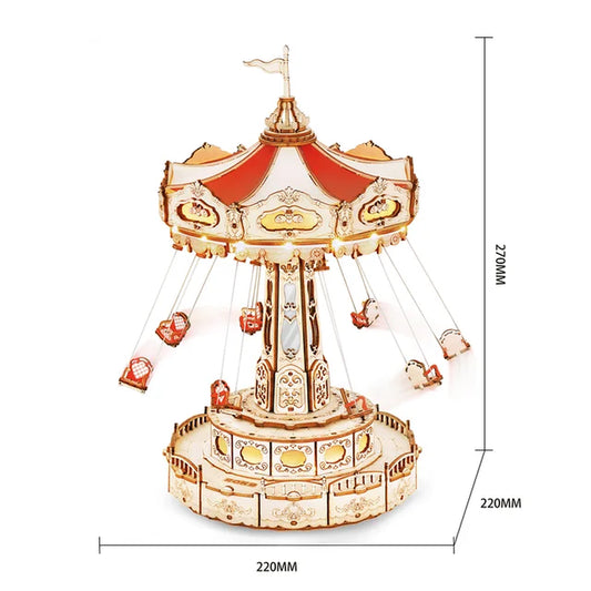 ROKR Magic Amusement Park Wooden Toys DIY Music Box Moveable 3D Wooden Puzzle for Kids Gifts for Christmas EA